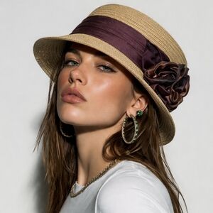 Toucan Collection New Yorks Straw silk Flowers Hat Made In Usa 23"